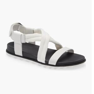 Sorel Roaming Women Flat Sandal Sz 9.5 White Fabric/Leather Adjustable Strap New